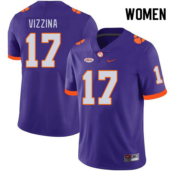 Women's Clemson Tigers Christopher Vizzina #17 College Purple NCAA Authentic Football Stitched Jersey 23DA30MR
